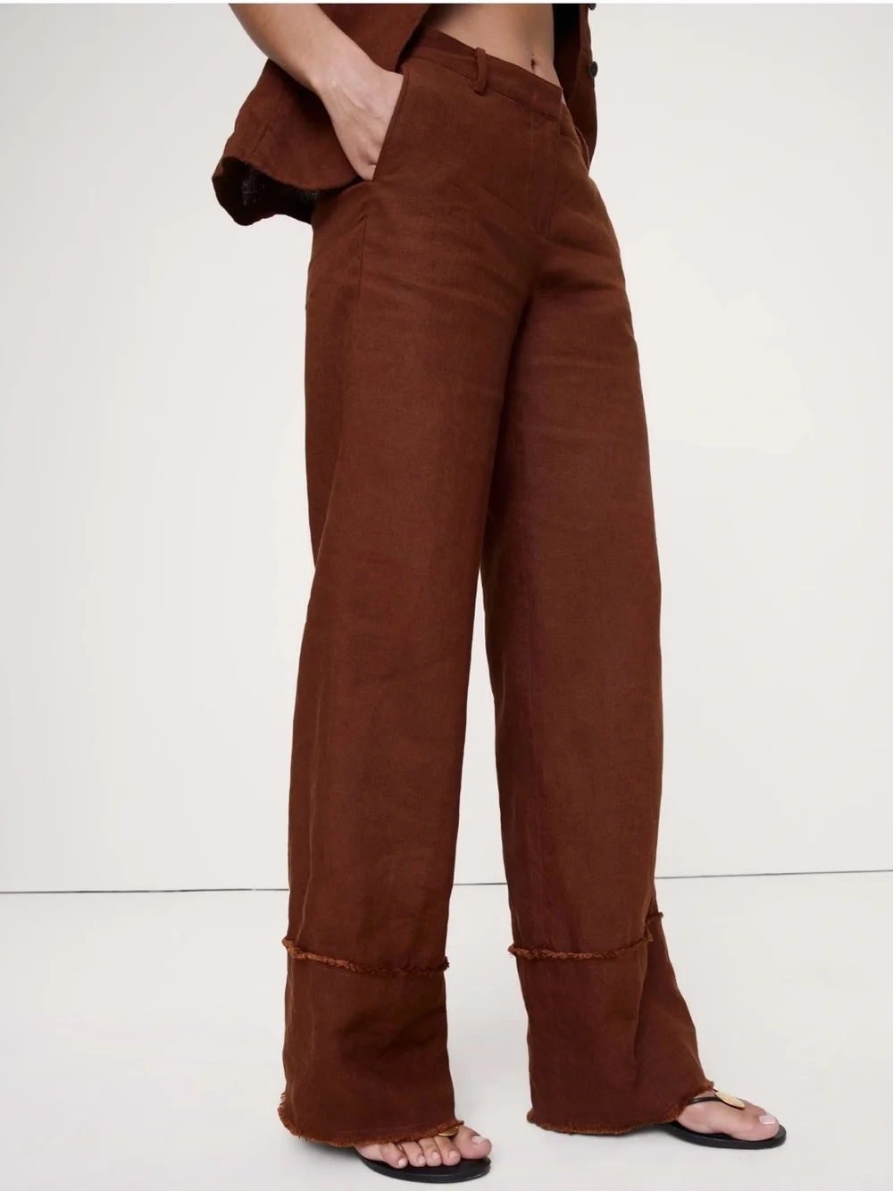 NWT-Banana Republic Everyday Wide-Leg in Fringe-Hem Linen, Size XXS